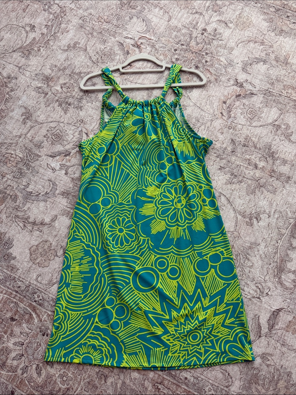 Trina Turk Green and Teal Floral Halter Mini Dress